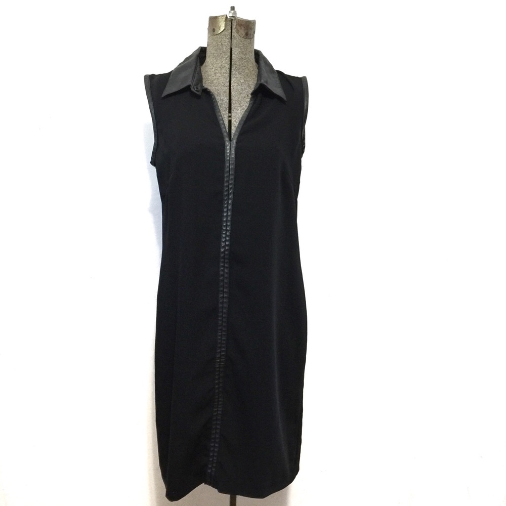 Calvin Klein Black Leather Collar trim Dress 6 M